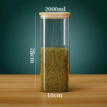 Square Glass Storage Jar with Bamboo Lid