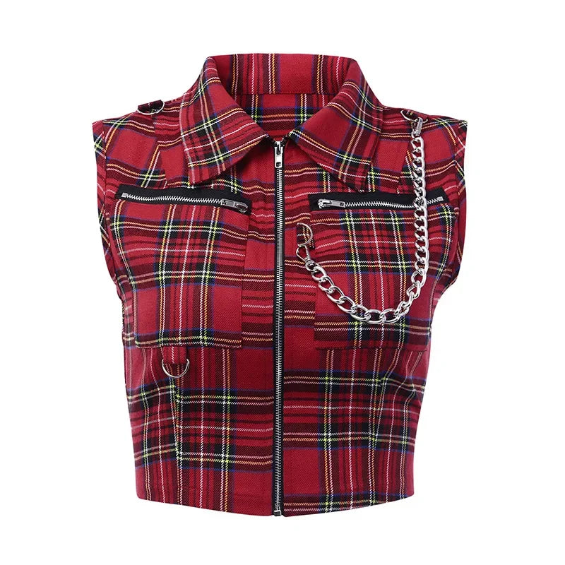 Plaid Punk Chain Crop Camisole Top