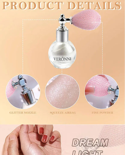 6-Color Diamond Highlighter Powder Spray – Waterproof Glitter Body & Face Bronzer (63.6g)