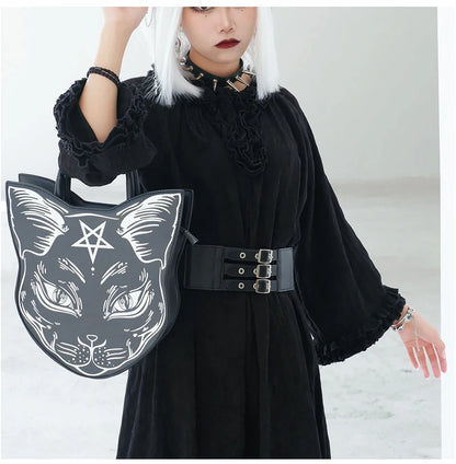Gothic Pentacle Cat Shoulder Bag – Punk Rock Women’s Black Handbag