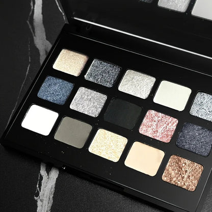 15-Color Pearl Glitter Eyeshadow Palette – Smoky, Cool-Toned, Waterproof Makeup