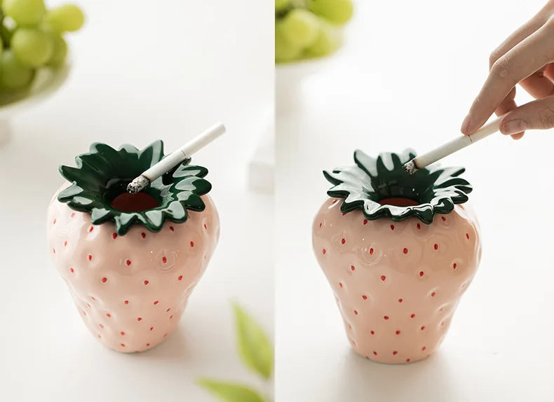 Strawberry Ceramic Storage AshTray with Lid