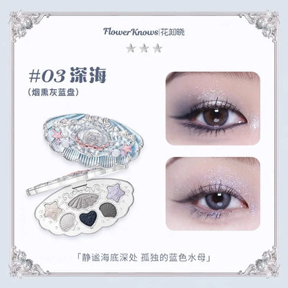 Flower Knows Shell Pearl Eyeshadow Palette – 6 Dreamy Shades, Endless Glow
