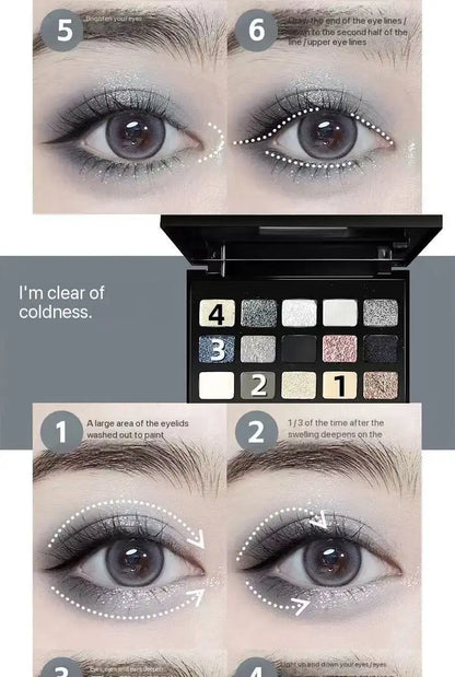 15-Color Pearl Glitter Eyeshadow Palette – Smoky, Cool-Toned, Waterproof Makeup