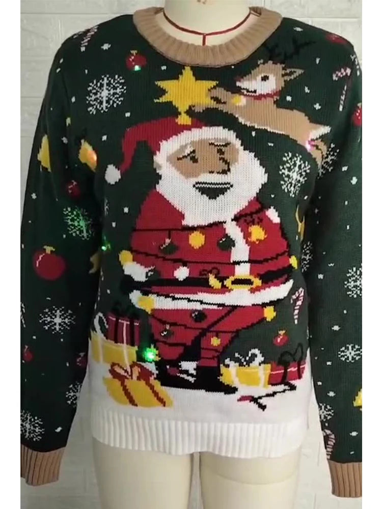 Block Ugly Christmas Sweater – Funny Santa Claus Holiday Jumper for Women