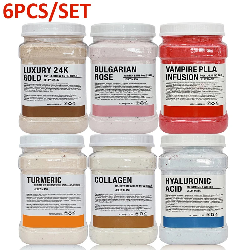 6PCS Professional Jelly Mask Powder Set – Hydrating, Whitening & Anti-Aging Peel-Off Facial Masks 💆‍♀️✨