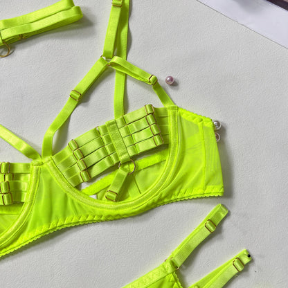 5-Piece Hollow Lingerie Set – Sensual Open Bra & Brief Outfit