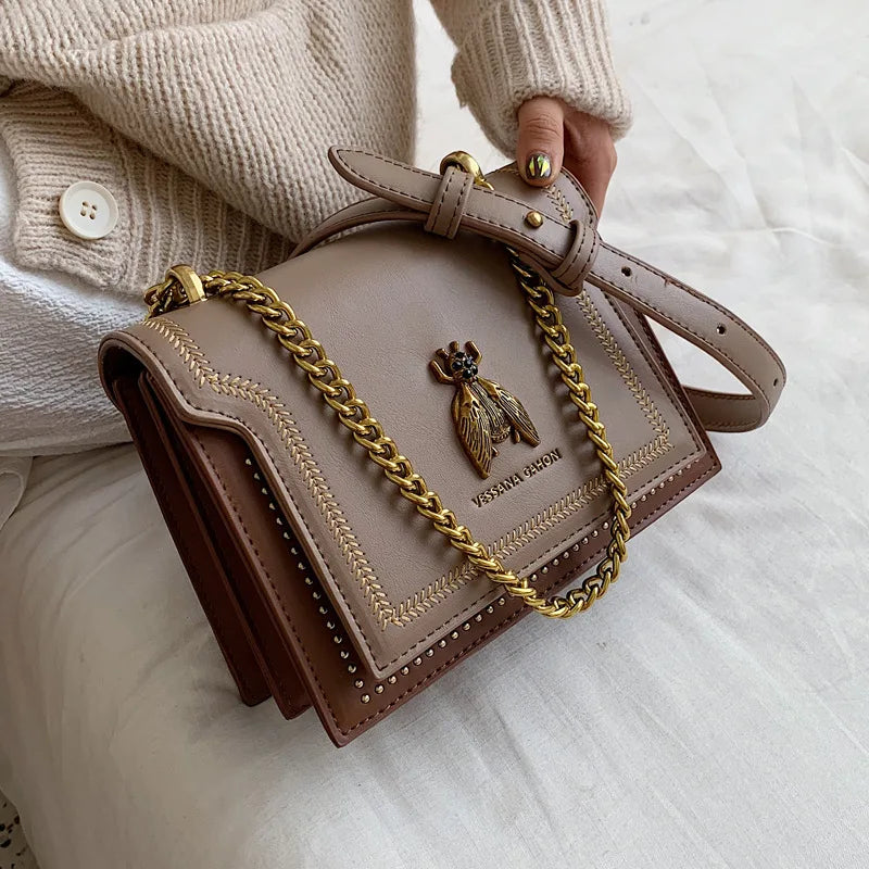 Luxury Bee Design Crossbody Handbag – Elegant Square Shoulder Bag