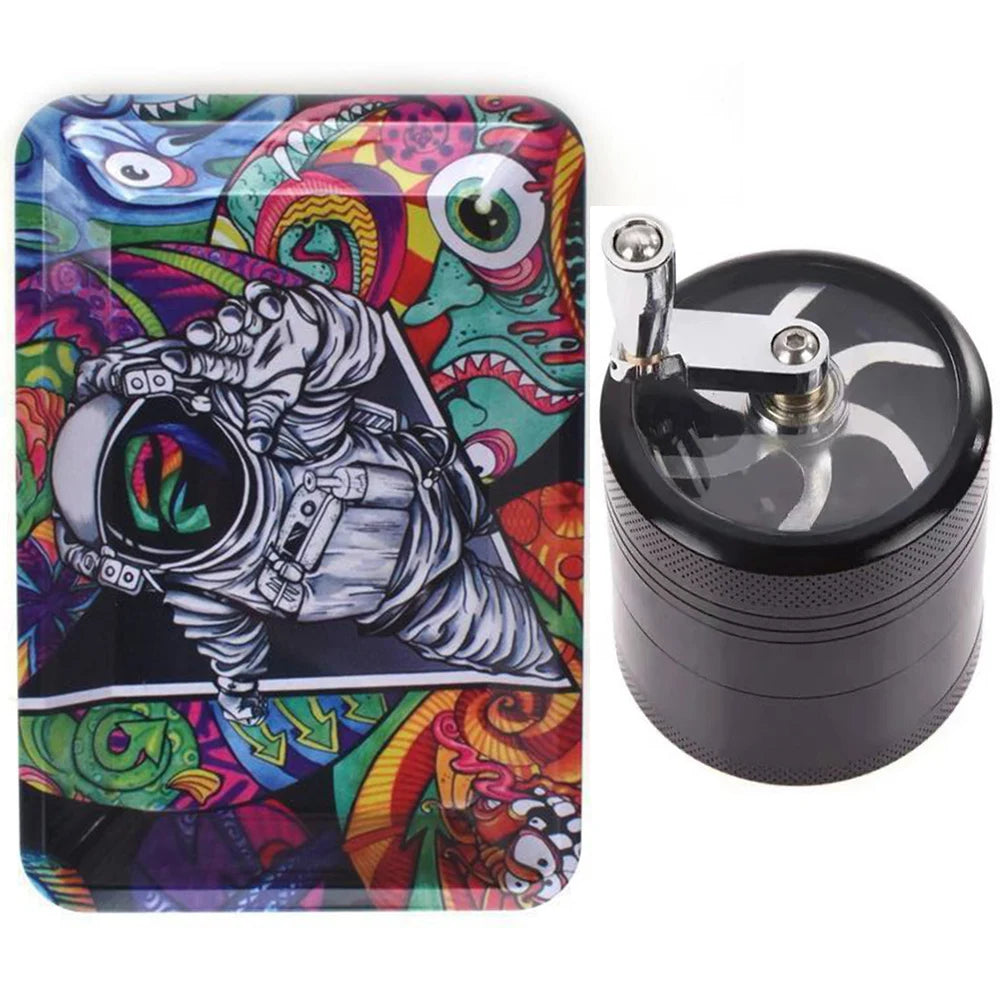 40mm Herb Grinder & Metal Rolling Tray Kit – 7x5 inch Portable Spice & Herb Tool Set