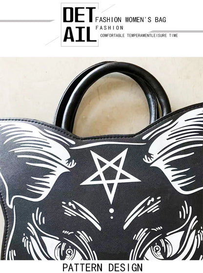 Gothic Pentacle Cat Shoulder Bag – Punk Rock Women’s Black Handbag