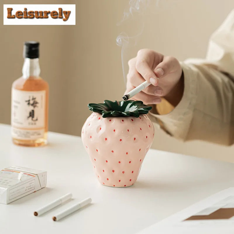 Strawberry Ceramic Storage AshTray with Lid