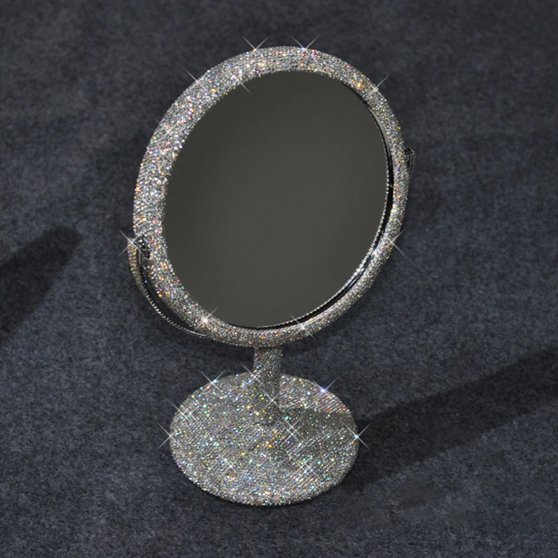 High-End Rhinestone Makeup Mirror – Rotatable Round Vanity Design