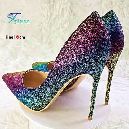 Gradient Glitter Pointed Toe High Heel Pumps