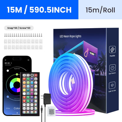 Neon LED Rope Lights – Flexible RGB Strip with Remote & App Control