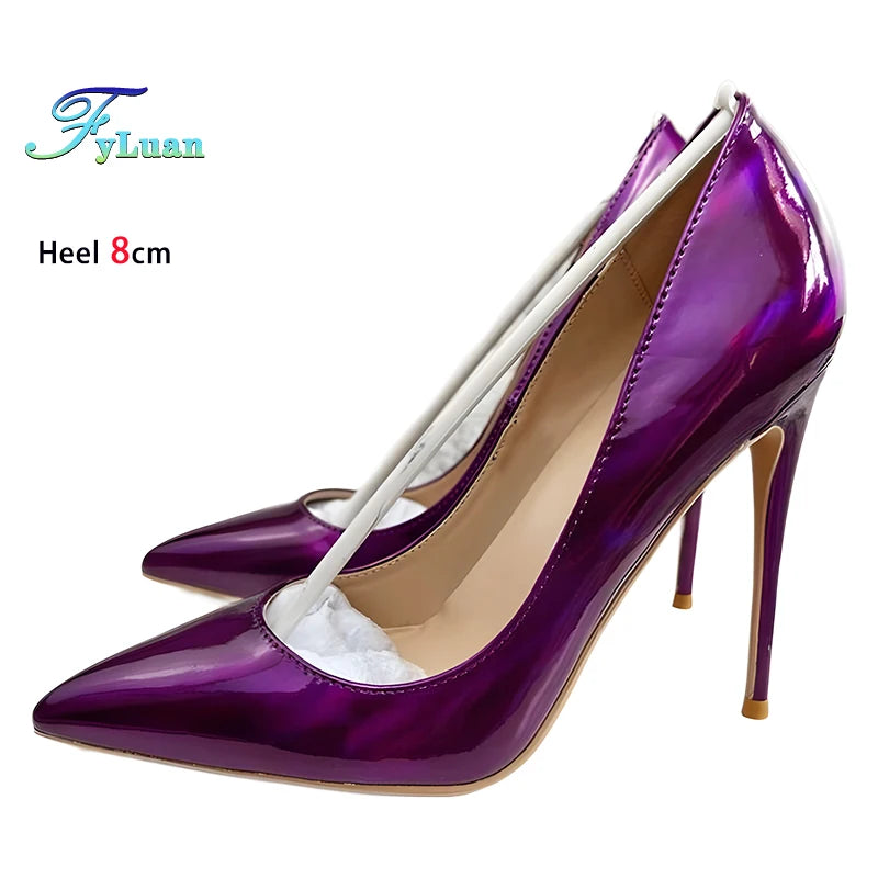 Holographic Purple Stiletto Pumps