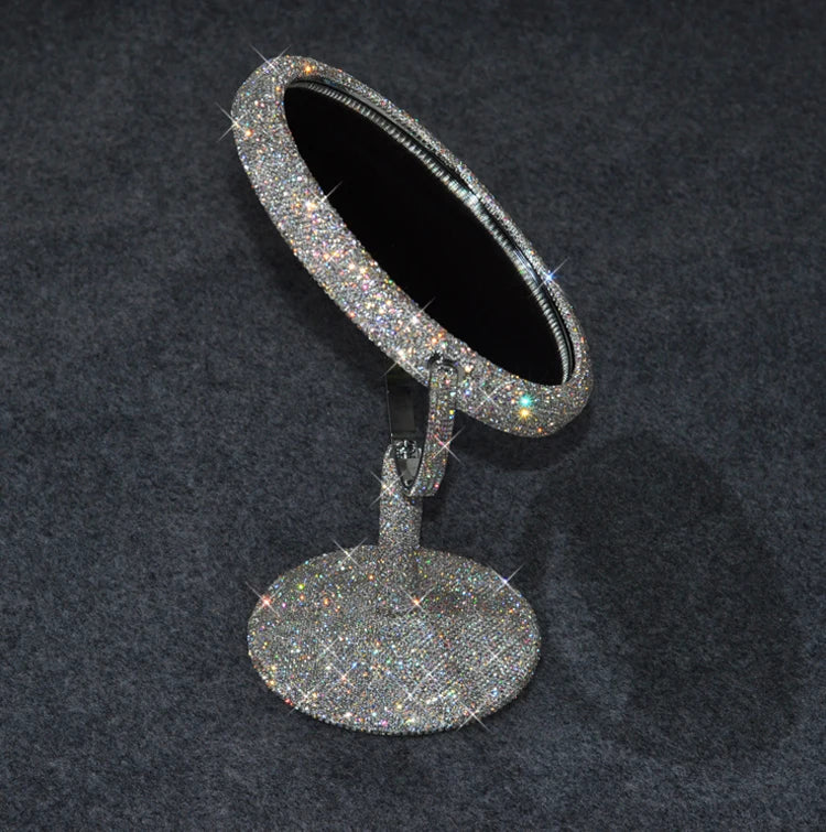 High-End Rhinestone Makeup Mirror – Rotatable Round Vanity Design
