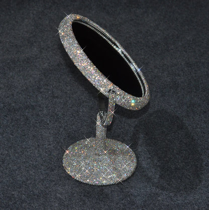 High-End Rhinestone Makeup Mirror – Rotatable Round Vanity Design