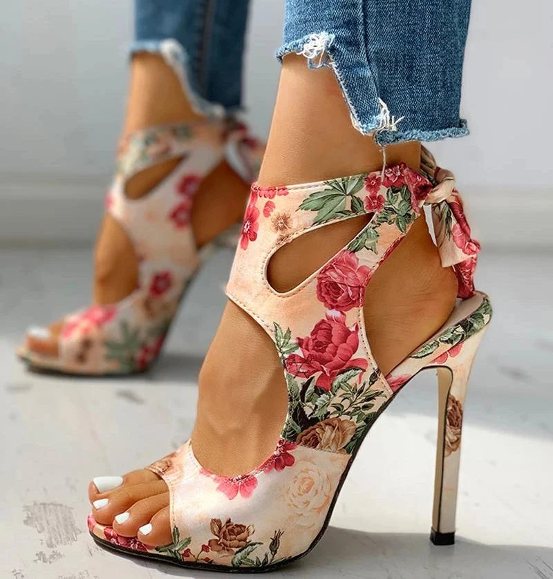 Lace-Up Peep Toe Ankle Strap High Heels