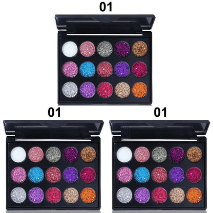 15-Color Glitter Eyeshadow Palette – Dazzling Gold Scallion Powder Tray