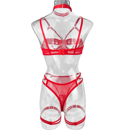 5-Piece Hollow Lingerie Set – Sensual Open Bra & Brief Outfit
