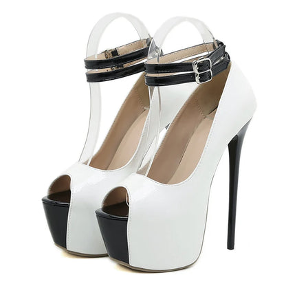 Double Buckle Platform Peep Toe High Heels