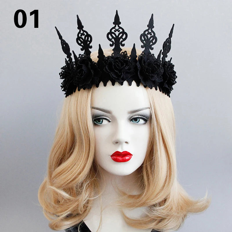 Vintage Gothic Rose Crown – Black Witch Headband Tiara