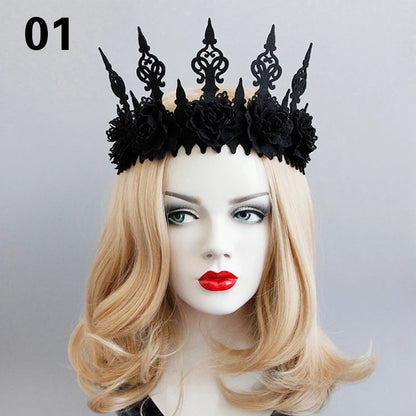 Vintage Gothic Rose Crown – Black Witch Headband Tiara
