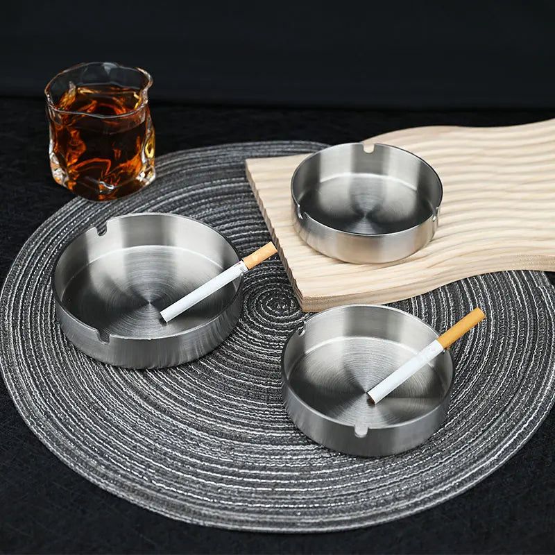 Tabletop Stainless Steel Ashtray – Modern Silver Design with Slot