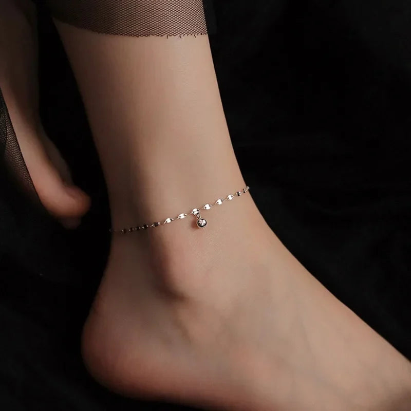 Minimalist Silver Bead Anklet – Women’s Summer Beach Flat Chain Bracelet
