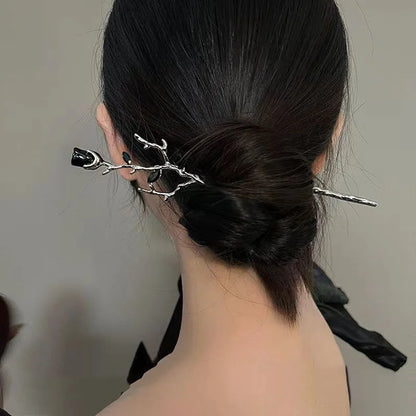 Vintage Rose Hair Stick – Elegant Floral Metal Hairpin