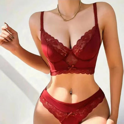 Embroidered Lace Lingerie Set with Garter Belt