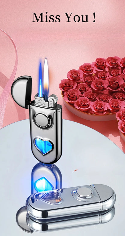 Double Flame LED Butane Metal Lighter