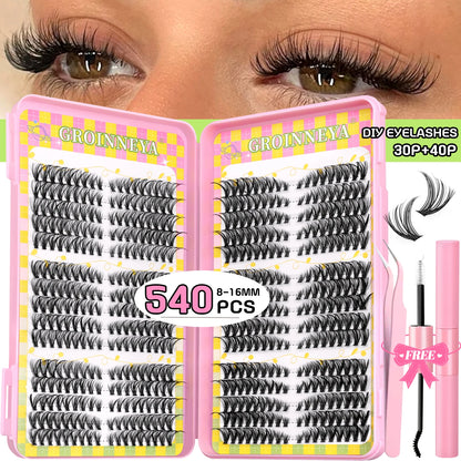 Lash Clusters Kit – 540PCS Cat-Eye Lash Extension Set with Bond & Seal