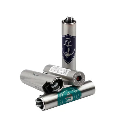 Metal Clipper-Style Butane Lighter – Sand Wheel Igniter (12-Pack)