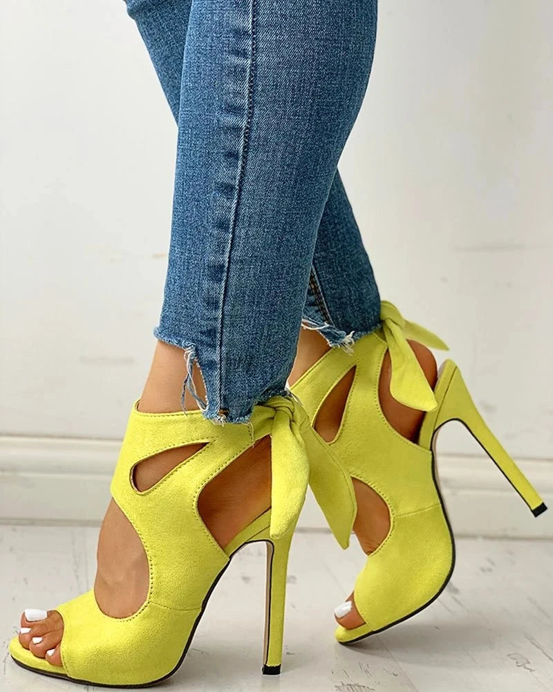 Lace-Up Peep Toe Ankle Strap High Heels
