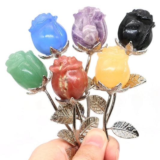 Crystal Carved Rose Flower – Natural Gemstone Decoration & Healing Gift