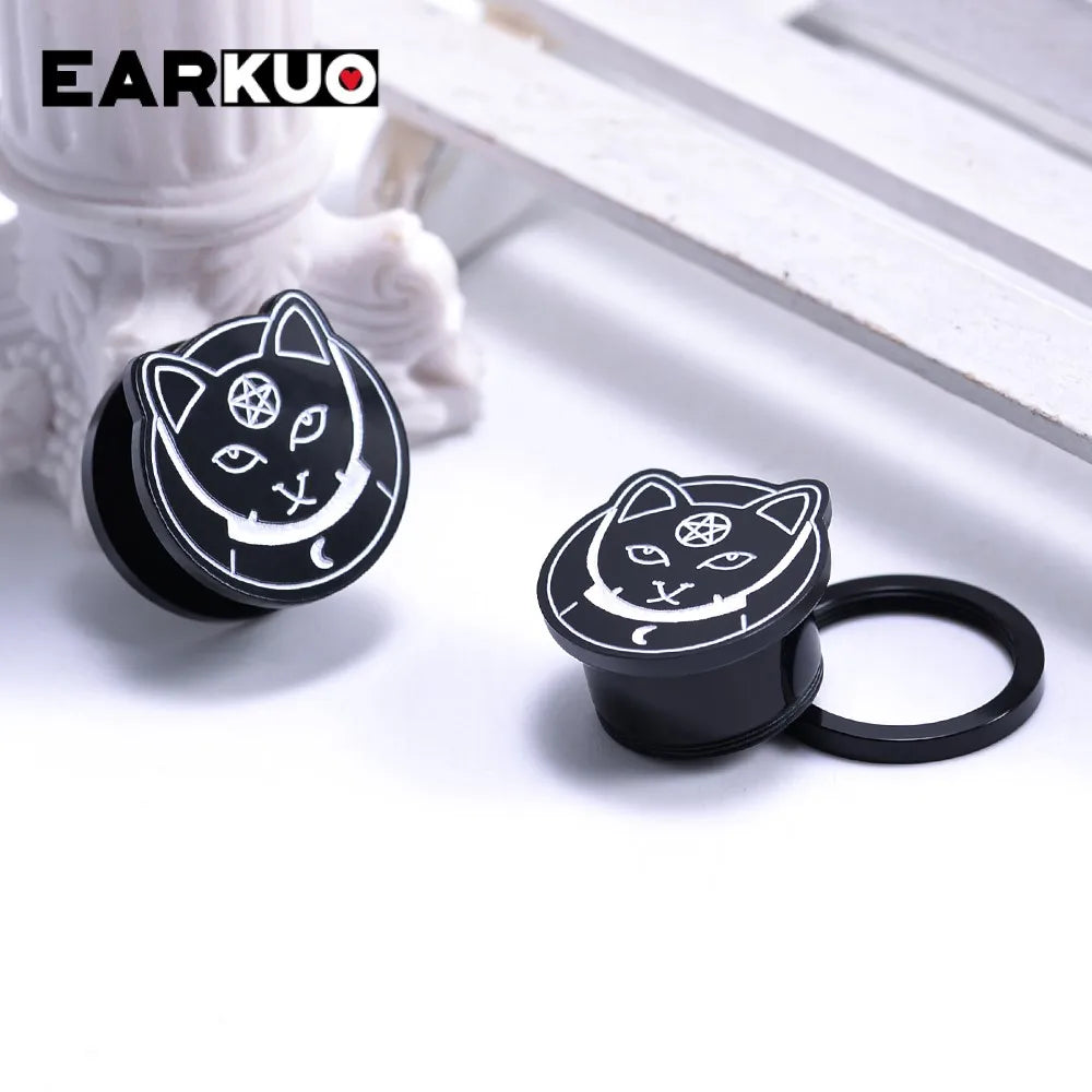 Acrylic Cat OUIJA Ear Plugs – Witch Poker Tunnels & Stretchers (2PCS)