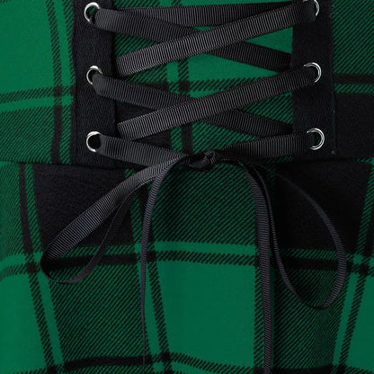 Black Checkered Pleated Gothic Mini Skirt – Punk Plaid Lace-Up Clubwear