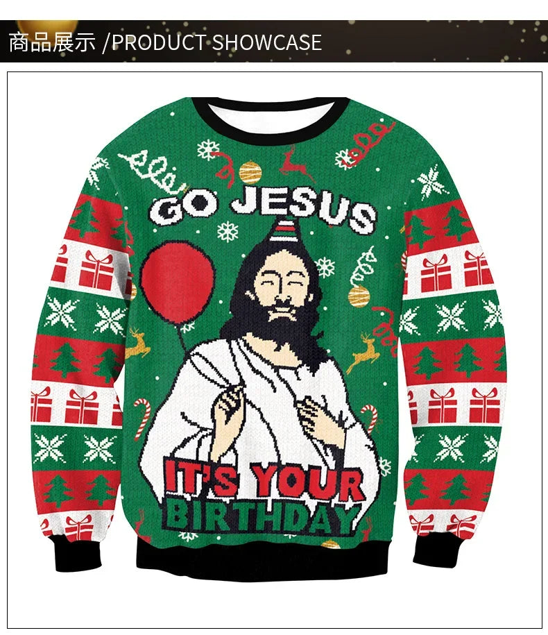 3D Funny Christmas Sweater – Green Holiday Jumper for Party & Festive Wear