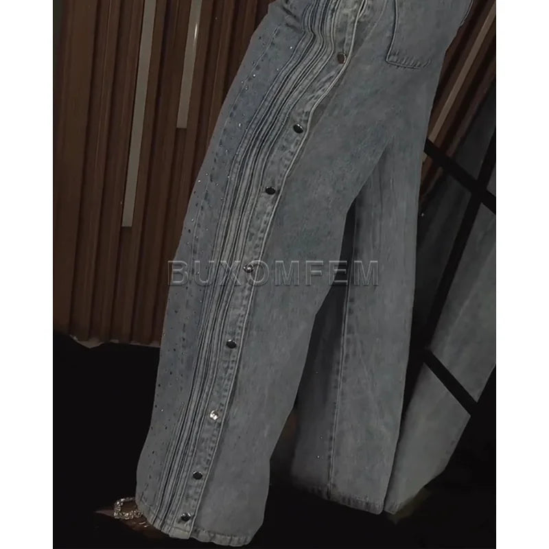 Y2K High-Waist Wide-Leg Pants – Baggy Streetwear Trousers for Women
