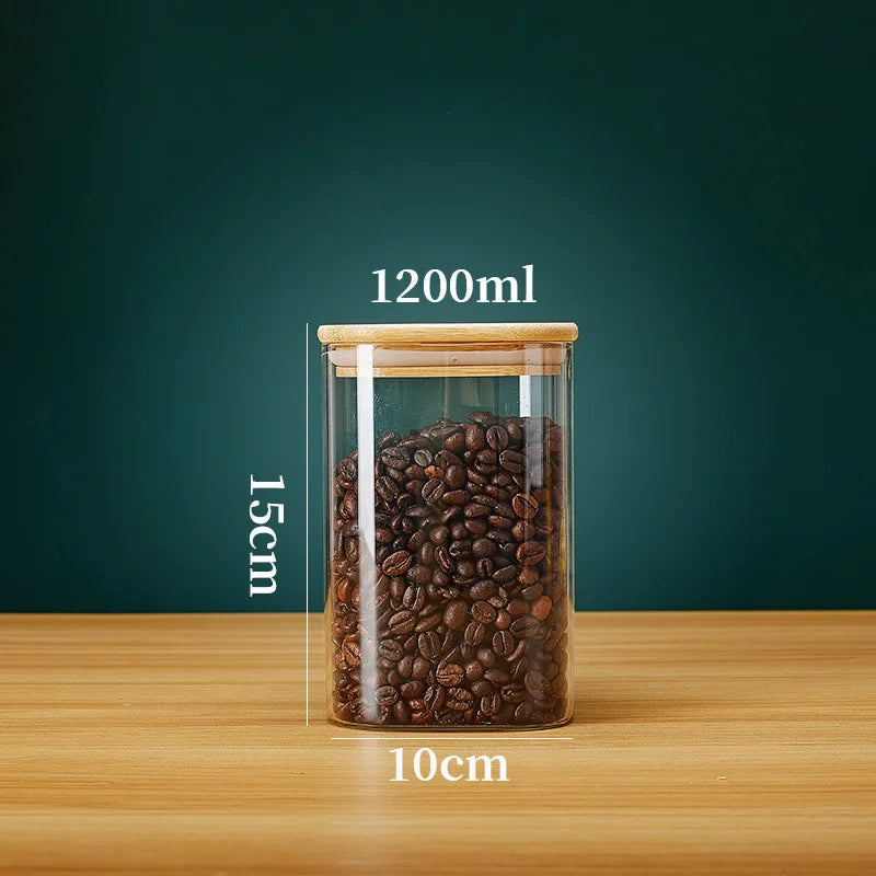 Square Glass Storage Jar with Bamboo Lid