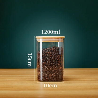 Square Glass Storage Jar with Bamboo Lid