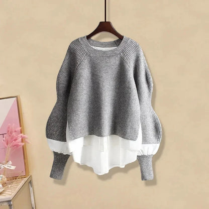 Korean Fashion Two-Piece Set – Fake Layered Shirt Top & Slim Fit Jeans