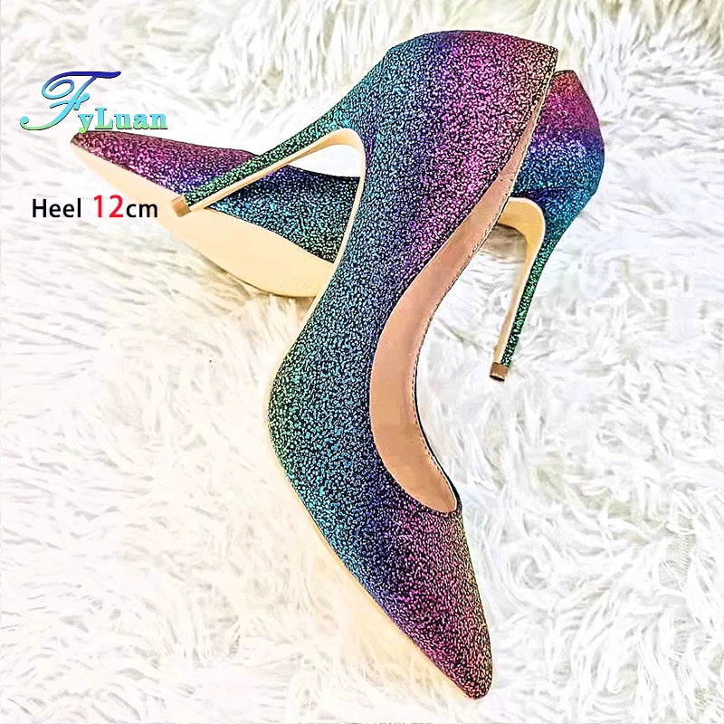 Gradient Glitter Pointed Toe High Heel Pumps