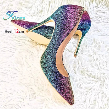 Gradient Glitter Pointed Toe High Heel Pumps