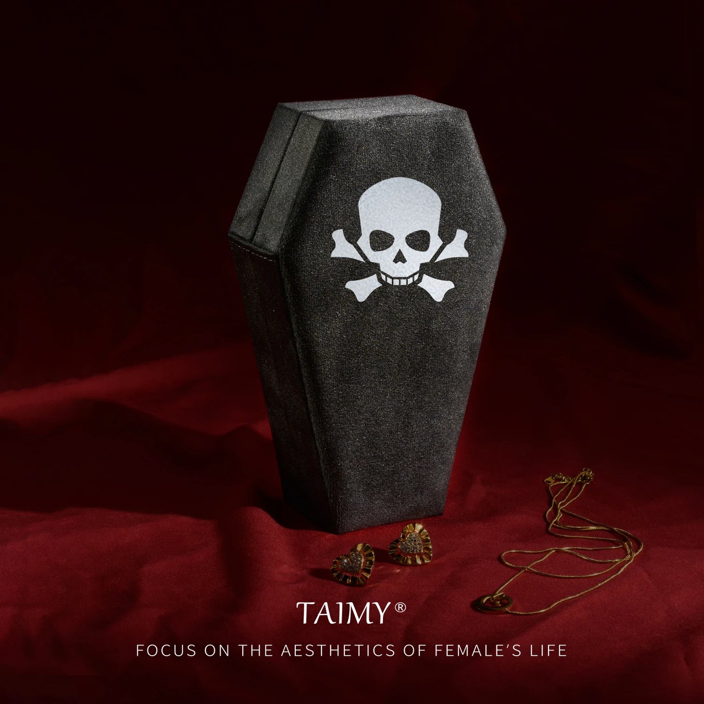 Gothic Velvet Coffin Jewelry Box – Customizable Ring & Necklace Display Case