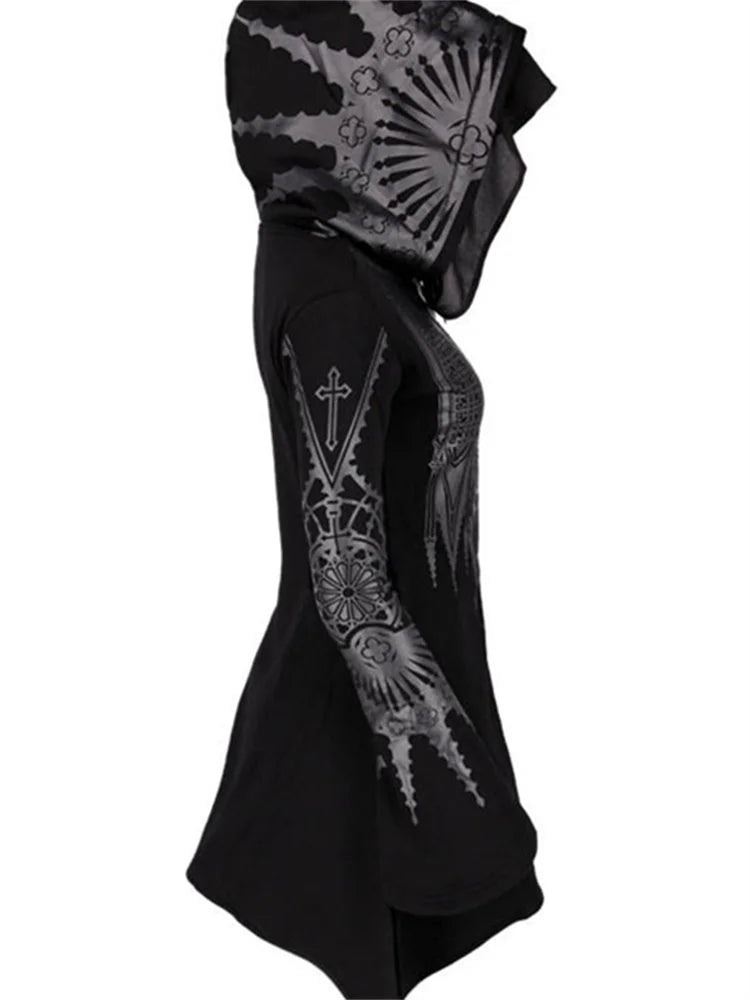 Gothic Street Punk Zip Hoodie – Harajuku Y2K Grunge Long Hooded Top