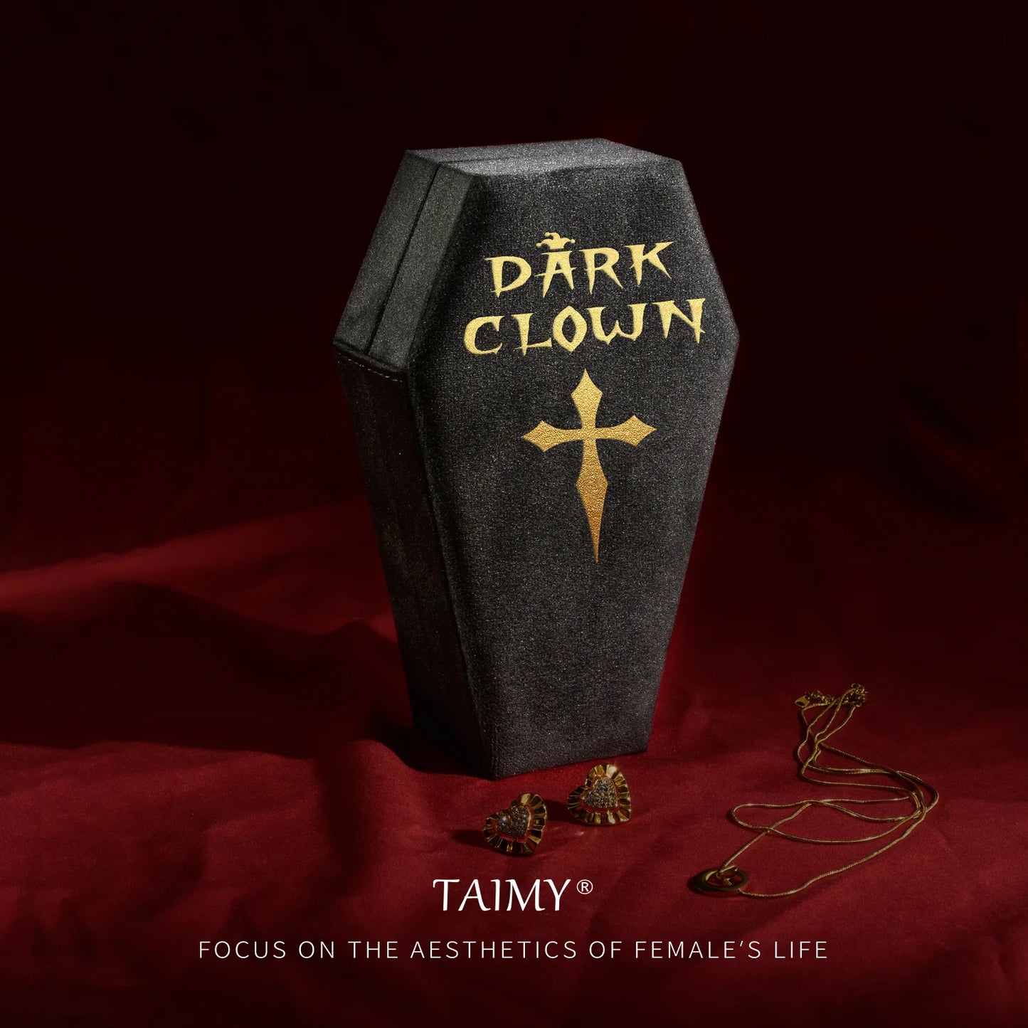 Gothic Velvet Coffin Jewelry Box – Customizable Ring & Necklace Display Case