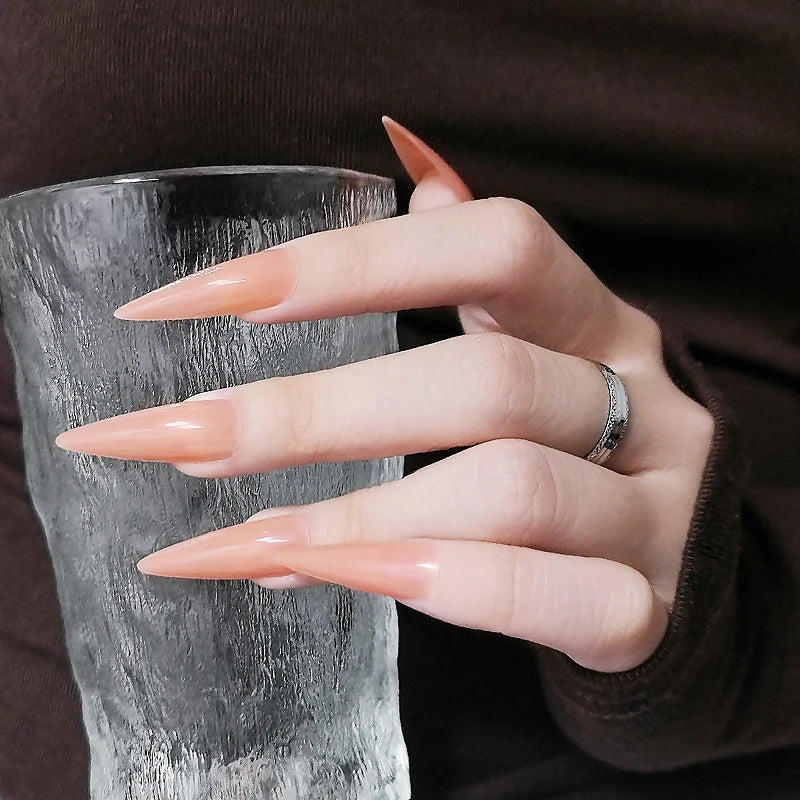 Extra Long Black Stiletto Press-On Nails – 24pc Modern French Style Set 🖤✨