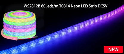 WS2812B / WS2811 5V Round Neon LED Strip – 360° RGBIC Flexible Silicone Tape, 50 LEDs/m, IP67 Waterproof